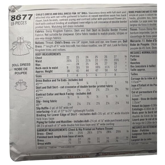 Daisy Kingdom Simplicity 8677 Sewing Pattern Girl Dress Size 3-6 Doll Dress 18” - Picture 7 of 7